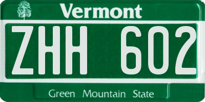 VT license plate ZHH602