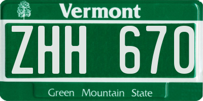 VT license plate ZHH670