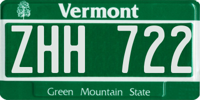 VT license plate ZHH722