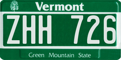 VT license plate ZHH726