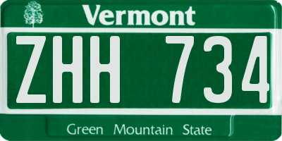 VT license plate ZHH734