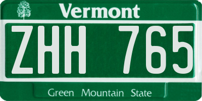 VT license plate ZHH765