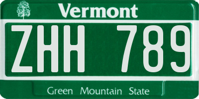 VT license plate ZHH789