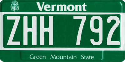 VT license plate ZHH792