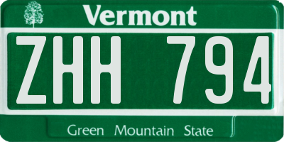 VT license plate ZHH794