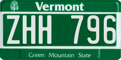 VT license plate ZHH796