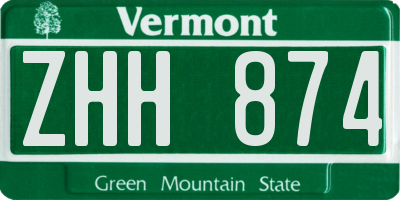 VT license plate ZHH874