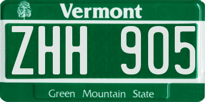 VT license plate ZHH905