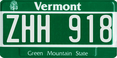 VT license plate ZHH918
