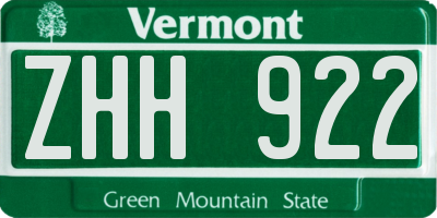 VT license plate ZHH922