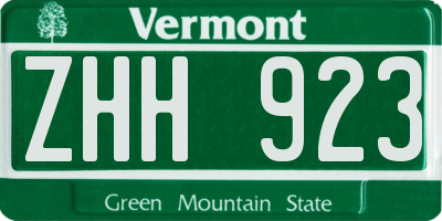 VT license plate ZHH923