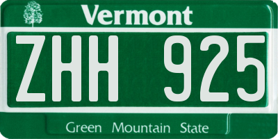 VT license plate ZHH925