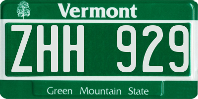 VT license plate ZHH929
