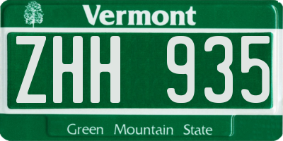 VT license plate ZHH935