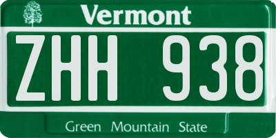 VT license plate ZHH938
