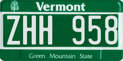 VT license plate ZHH958