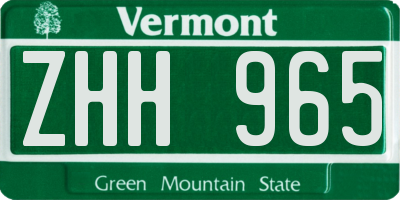 VT license plate ZHH965