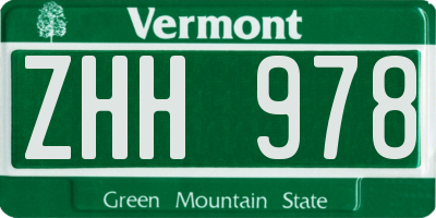 VT license plate ZHH978