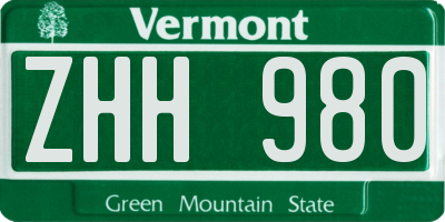 VT license plate ZHH980