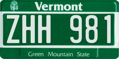 VT license plate ZHH981