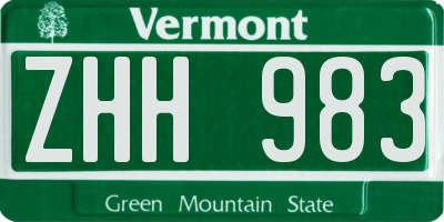 VT license plate ZHH983