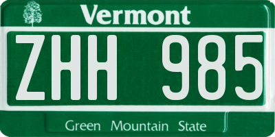 VT license plate ZHH985