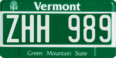 VT license plate ZHH989