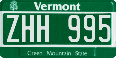 VT license plate ZHH995