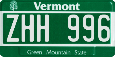 VT license plate ZHH996