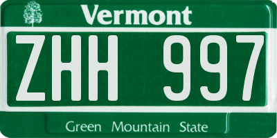 VT license plate ZHH997