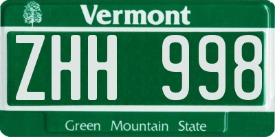 VT license plate ZHH998
