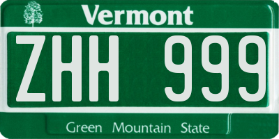 VT license plate ZHH999