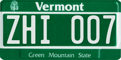 VT license plate ZHI007