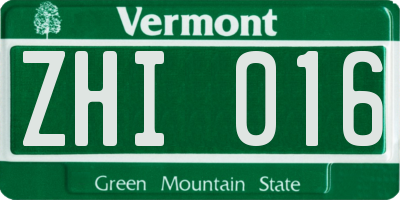VT license plate ZHI016