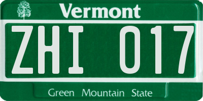 VT license plate ZHI017