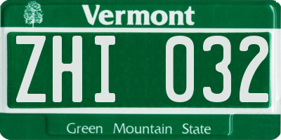 VT license plate ZHI032