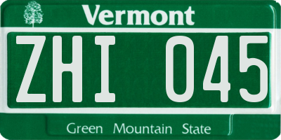 VT license plate ZHI045