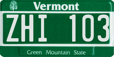 VT license plate ZHI103