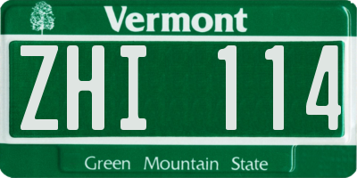 VT license plate ZHI114