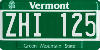 VT license plate ZHI125