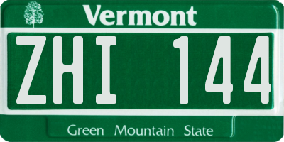 VT license plate ZHI144