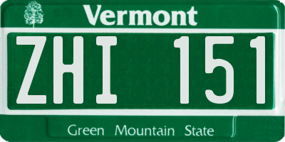 VT license plate ZHI151