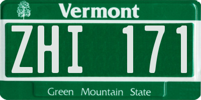 VT license plate ZHI171