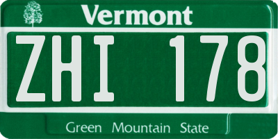 VT license plate ZHI178
