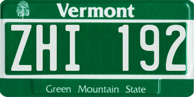 VT license plate ZHI192