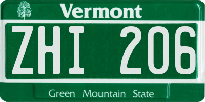 VT license plate ZHI206