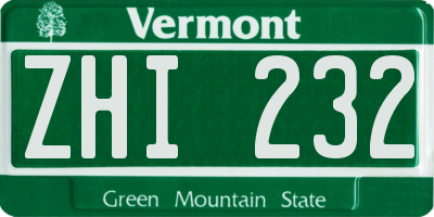 VT license plate ZHI232
