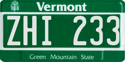 VT license plate ZHI233