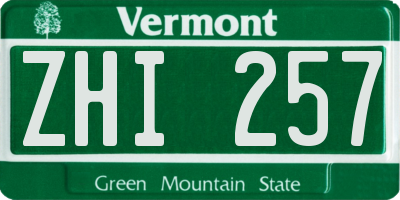 VT license plate ZHI257