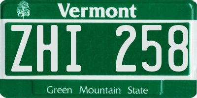 VT license plate ZHI258